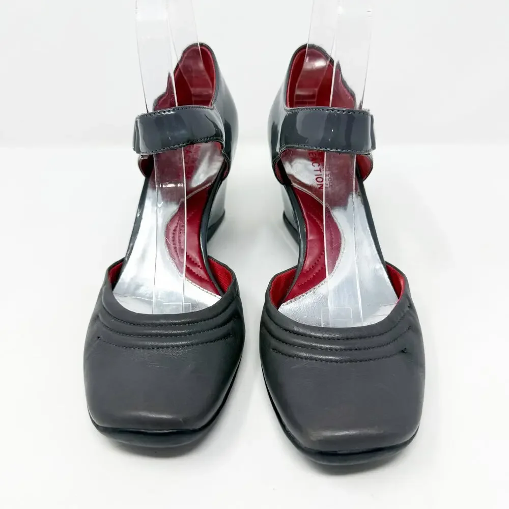 Vintage Y2K Kenneth Cole Gray Leather Wedge Heels Women’s Size 8 EUC Square Toe